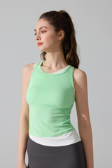 Women's Asymmetrical Faux-Two-Piece Color Block Tank Top
