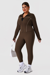 Plus Size Women's Color-Block Line Yoga Set With Jacket And Leggings
