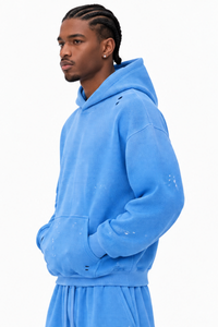 Men's Streetwear Washed Paint Splatter Waffle Hoodie
