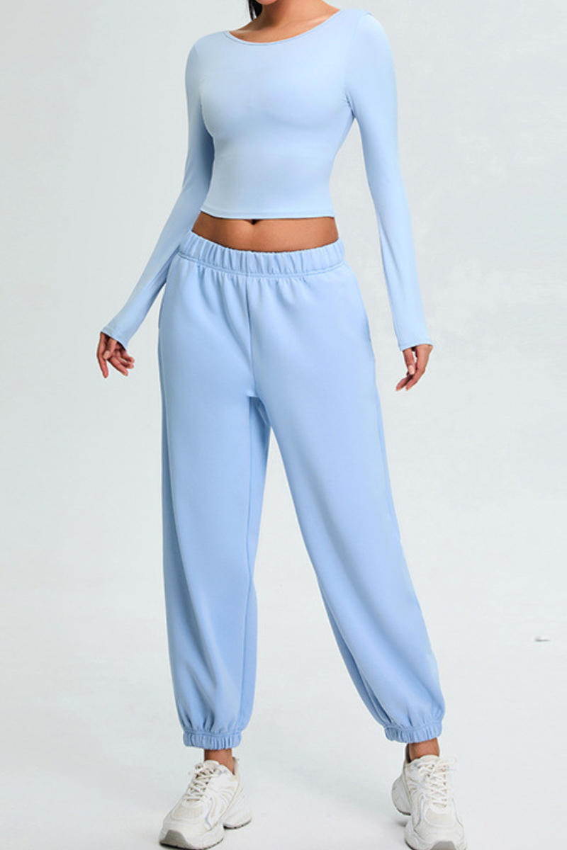 Women's Set:U-back Long Sleeves T-shirt And Cuffed Sweatpant