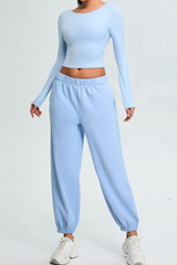 Women's Set:U-back Long Sleeves T-shirt And Cuffed Sweatpant