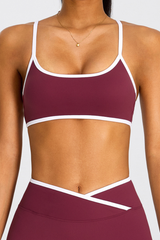 Women's Athletic Color-Block U-neck Adjustable Straps Bra