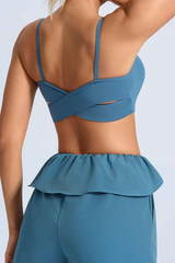 Women's Athletic Thin Strap Knot Front Criss Cross Back Bra