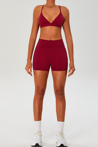 Women's Set:Cross Back Triangle Cup Bra & High-waist Shorts