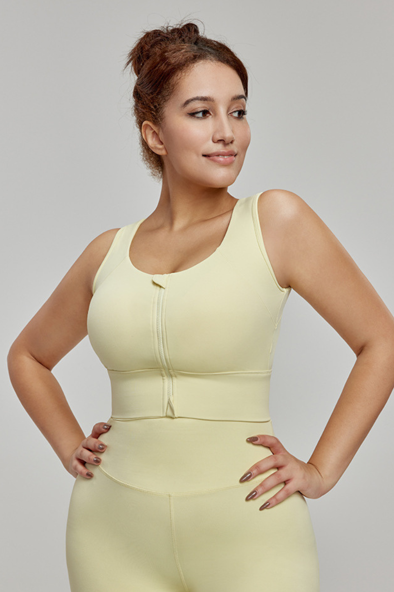 Plus Size Women's High-Strength Zipper Wide Strap Sports Bra