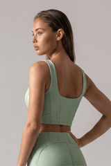 Women's Square Neck Wide Strap Corset Seam Solid Sports Bra
