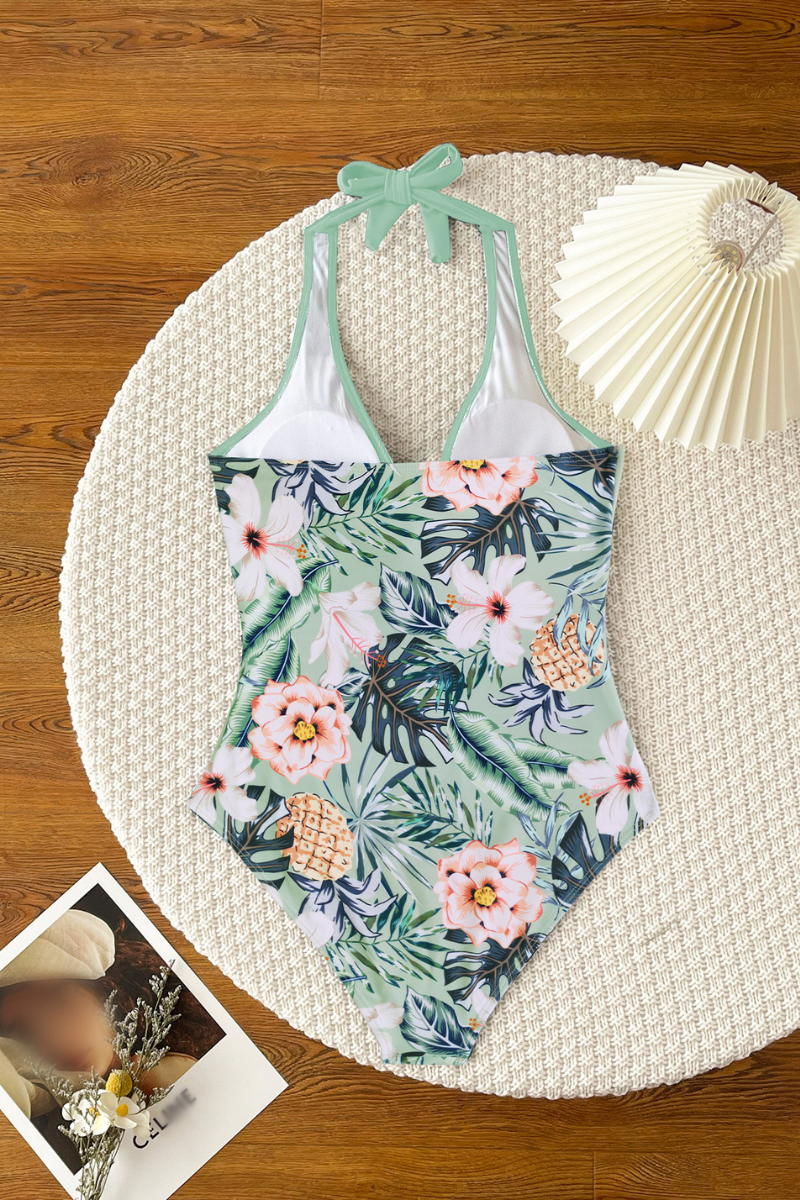Women's Halter Deep-V Twist-Front Floral Print Swimsuit