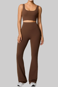 Women's Double Strap Twist Back Cami & Flare Yoga Pants Set