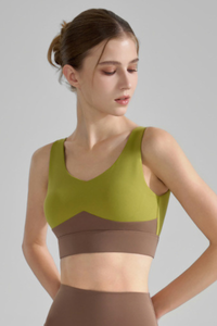 Women's Wide Strap Color-Block V-Neck Sports Bra