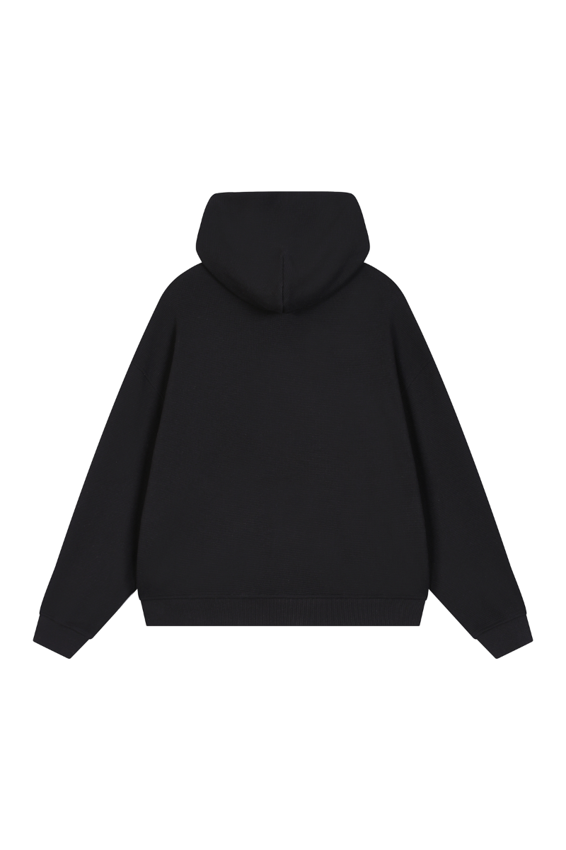 Unisex Fall Boxy Fit Waffle Texture Pullover Relaxed Hoodie
