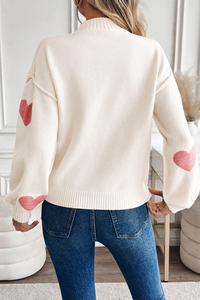 Heart-shaped pattern, semi-high collar, knitted sweater