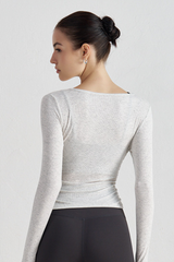 Women's Pleated Slim Fit Crew Neck Long Sleeves Sports Top