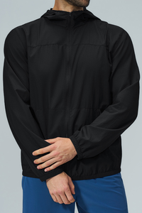 Men's Fall Hooded Full Zip Elastic Hem Outdoor Hooded Jacket