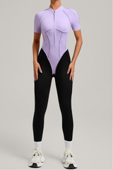 Women's Athletic Stand Collar Color Block Yoga Jumpsuit