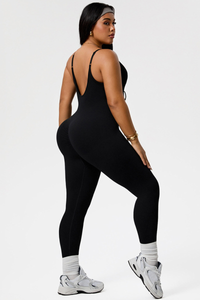 Plus Size Women's Low-Back Strap V-neck Sports Jumpsuit
