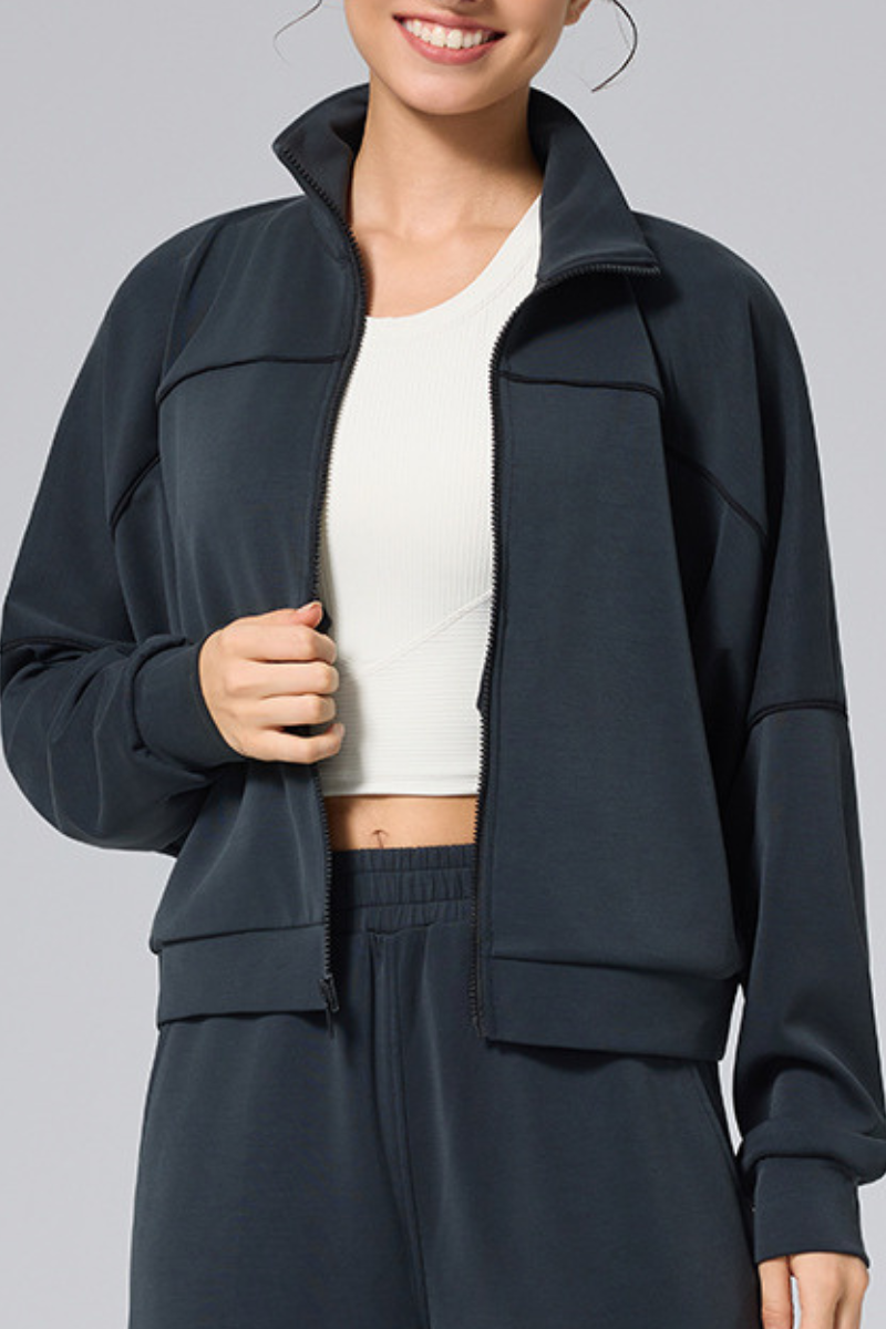 Women's Fall Soft Modal Drop Shoulder Zip Up Sports Jacket