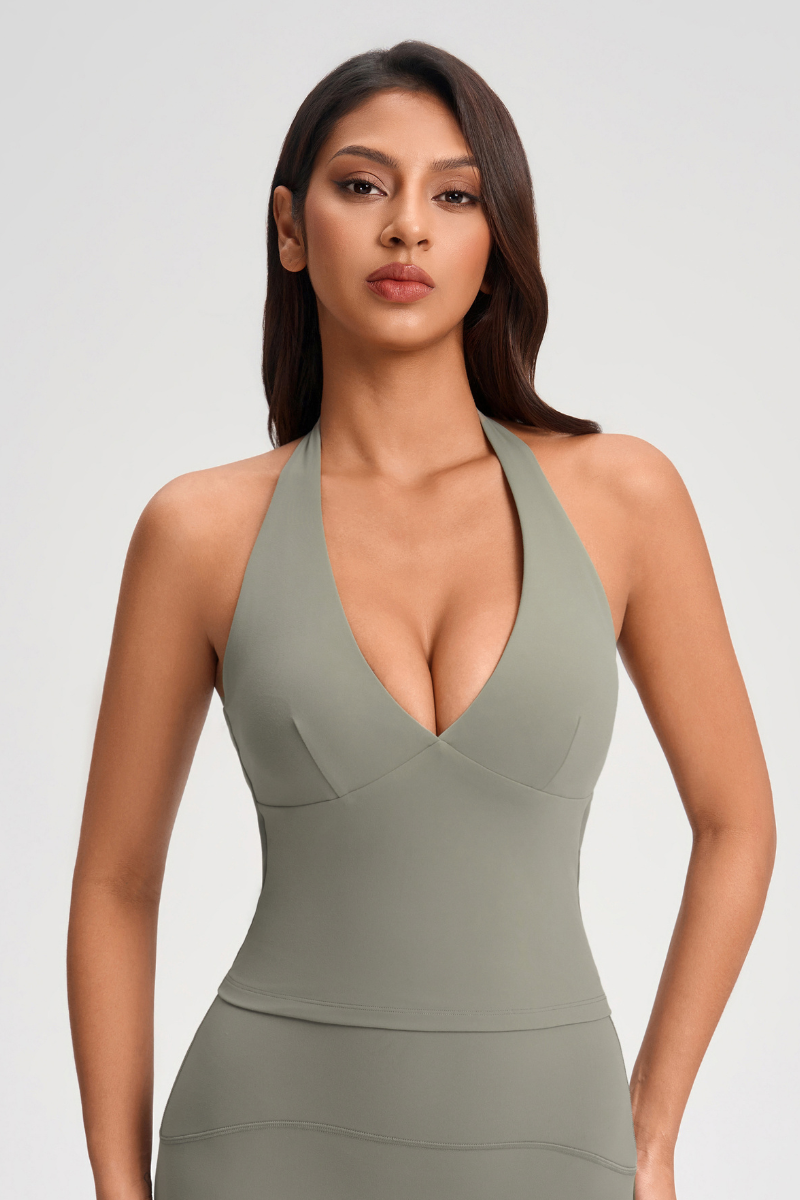 Women's Deep V-neck  Halter Open-Back Sports Tank Top
