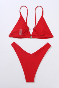 Women's Solid Triangular Cup Backless Sexy Bikini