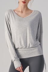 Women's Drawstring Waist and Thumbhole Cuffs Batwing Top