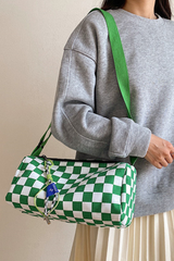 Unisex Checkered Canvas Cylinder Crossbody Bag
