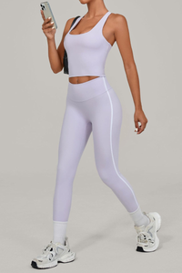 Women's Athletic Set:U-neck Bra And Side-Stripe Leggings