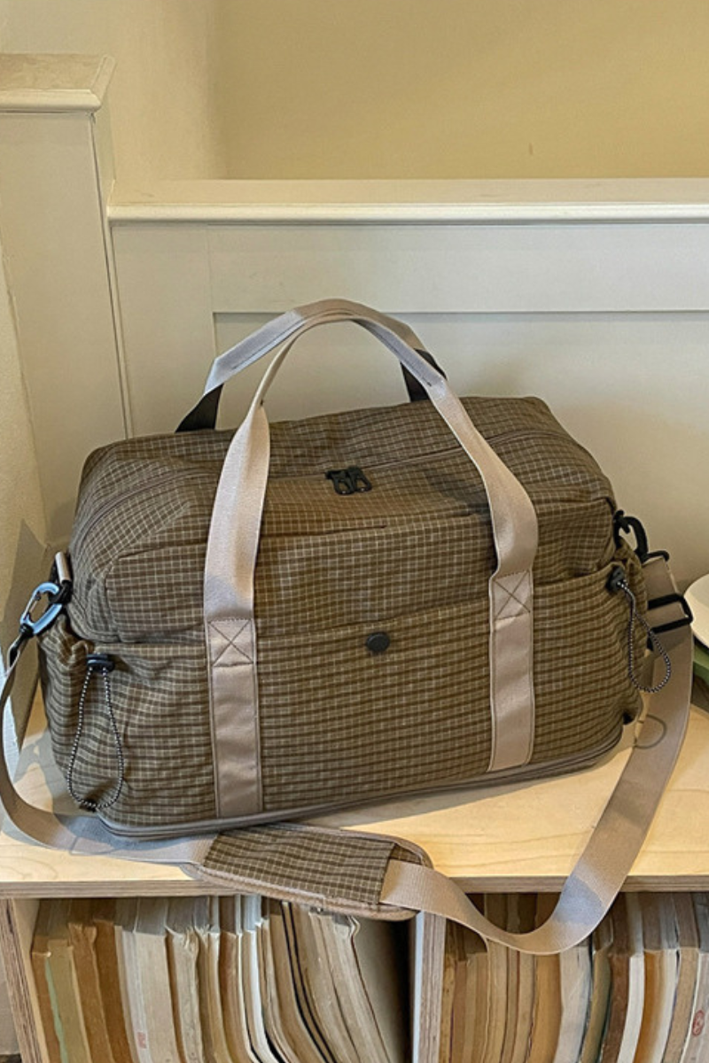 Fashionable Plaid Portable Carry-On Travel Duffel Bag