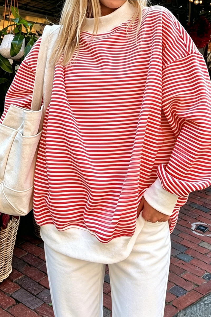 Women's Fall Southern Style Soft Striped Mock Neck Sweatshirt