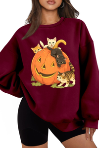 Women's Fall Halloween Cat Pumpkin Graphic Casual Sweatshirt