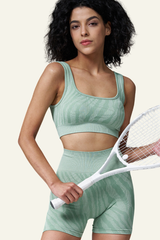 Women's Athletic Seamless knit Set:U-neck Bra & Short