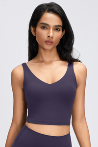 Women's Naked Feeling V Neck Padded Sports Yoga Bra