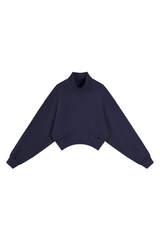 Women's Fall Boutique Style Balloon Sleeves Cropped Mock Neck Sweatshirt
