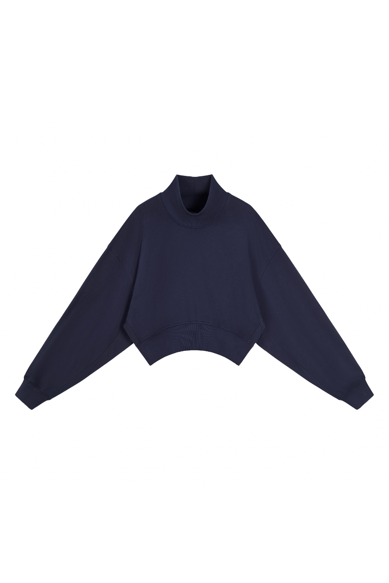Women's Fall Boutique Style Balloon Sleeves Cropped Mock Neck Sweatshirt