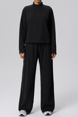 Women's Fall Half-Zip Mock Neck Top And Wide-Leg Casual Pant