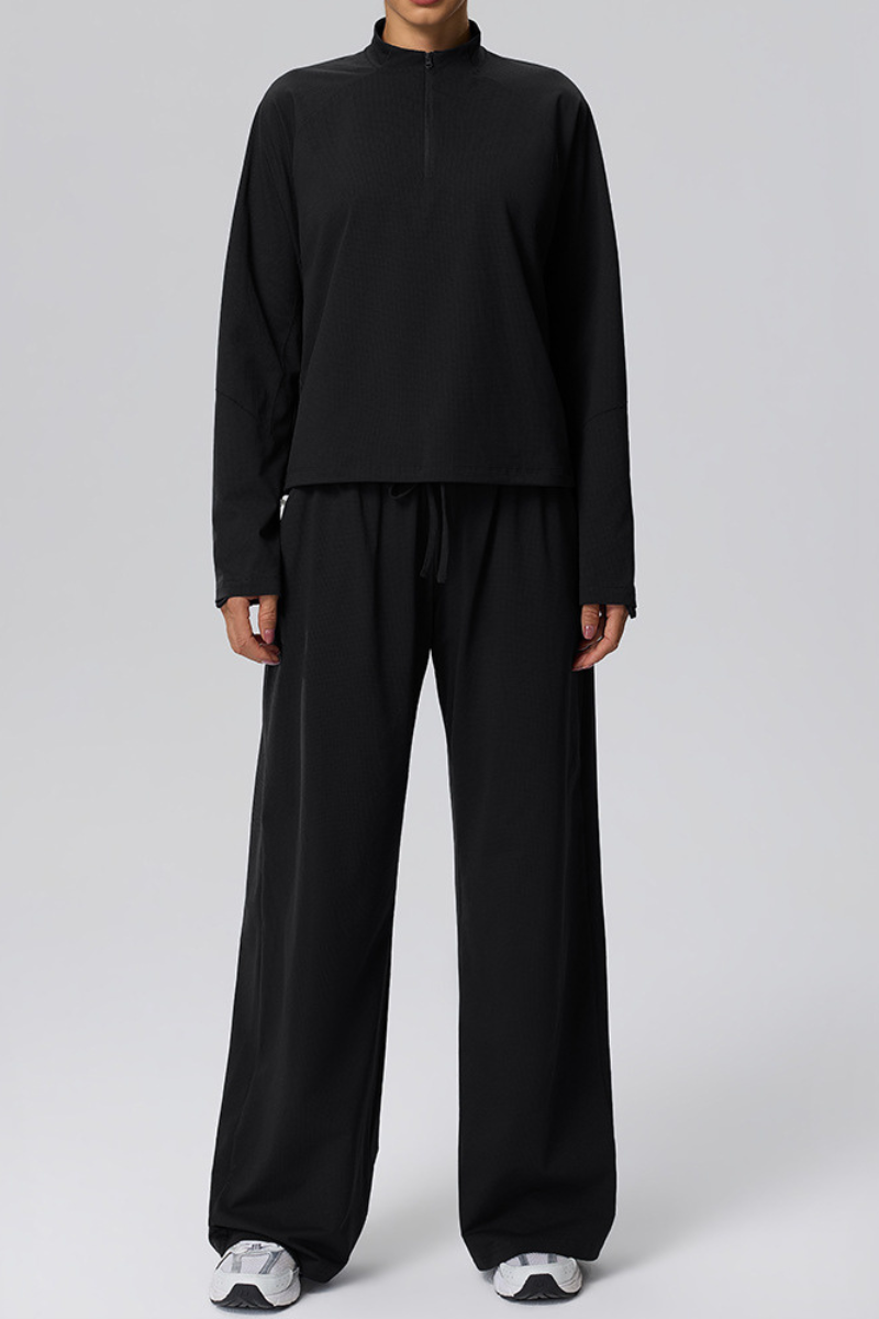 Women's Fall Half-Zip Mock Neck Top And Wide-Leg Casual Pant