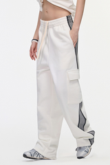 Men's 350g Color Block Stripe Pockets Straight Leg Pants
