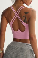 Women's Seamless V-neck Cross Back Solid Athletic Bra