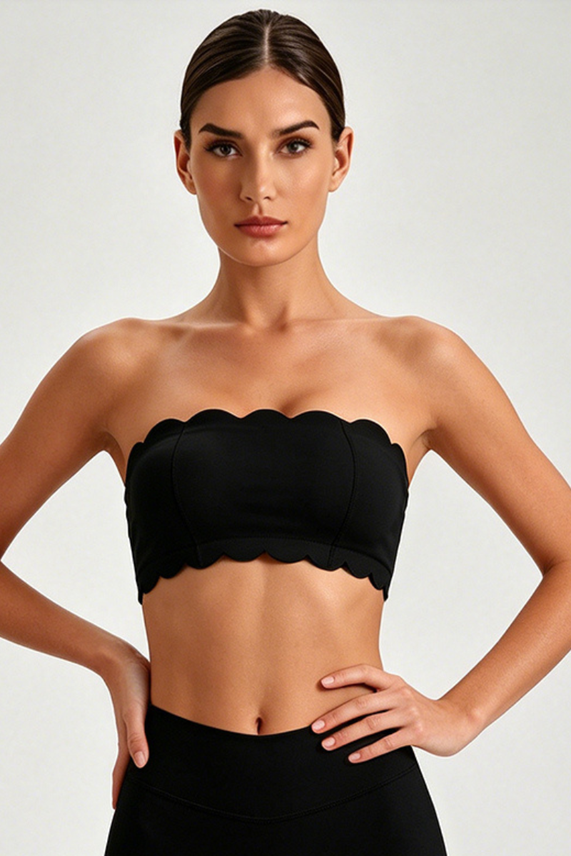 Women's Scalloped Edge Strapless Bandeau Sports Yoga Bra