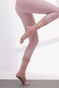 Women's Double-Stripe Crew Yoga Grip Full-Toe Socks