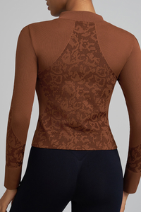 Women's Jacquard Stand Collar Zip Sports Yoga Jacket
