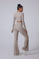Women'S Brushed Tight Yoga Suit Set With Long Sleeves + Long Pants
