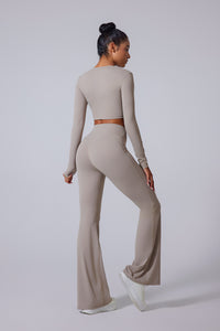 Women'S Brushed Tight Yoga Suit Set With Long Sleeves + Long Pants