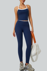 Women's Color Block Tank Top And Leggings Yoga Workout Set