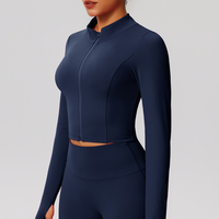 Women's Mock Neck Zipper Cropped Finger Cuffs Sports Jacket