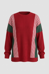 Women's Christmas Plaid Patchwork Long Relaxed Sweatshirt