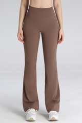 Women's High-Waisted Side Pocket Sports Flared Yoga Pants