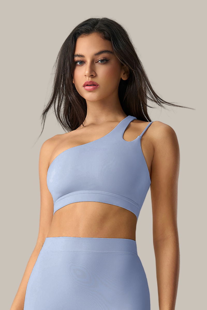 Women's One Shoulder Cut Out Sports Bra - Solid Colors