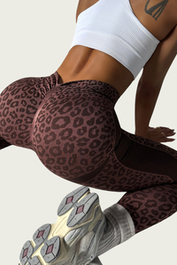 Women's Leopard Print Pleated Buttocks Lift Yoga Leggings