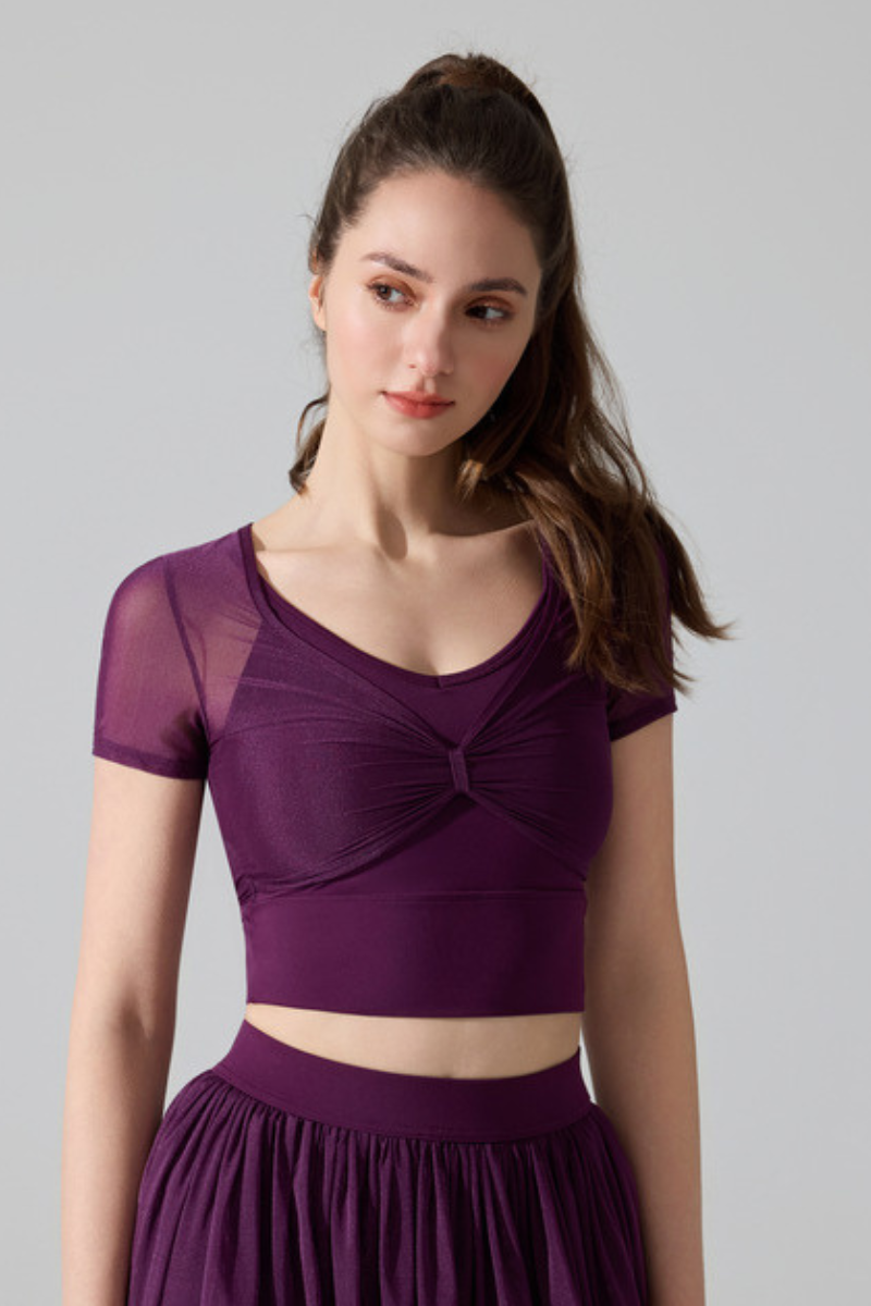 Women’s Faux Two-Piece Mesh Cropped T-shirt
