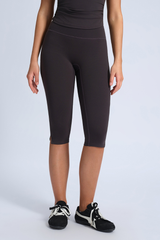 Women's High Waist Capri Leggings with Side Slit at Hem