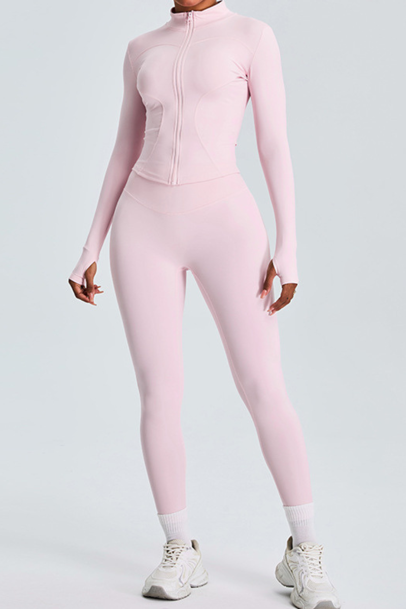 Women's Athletic Set:Stand Collar Jacket And Slim Leggings